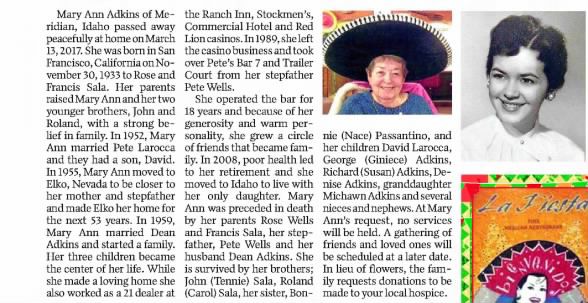 Obituary of Mary Ann Sala Mar 2017